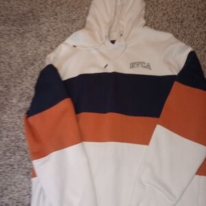 RVCA Men's White, Navy, and Orange Hoodie